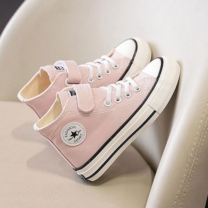 Scarpe da ginnastica alte in tela unisex per bambini, leggere, traspiranti e antiscivolo - Rosa