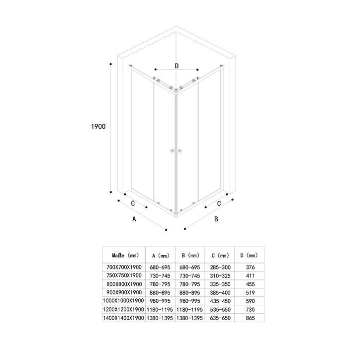 Mampara de ducha de diseño Rav16 de 70x90x190 cm con cristal de seguridad transparente de 6 mm y revestimiento NANO.