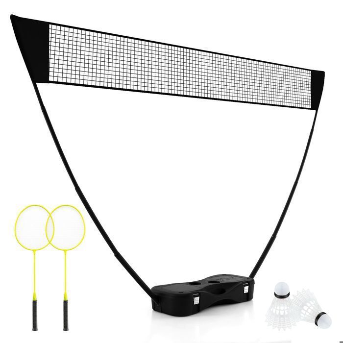 Juego de red portátil de bádminton COSTWAY - 2 raquetas, 2 volantes - 270 x 33,5 x 160 cm - Estuche de almacenamiento - Tubos metálicos - Negro