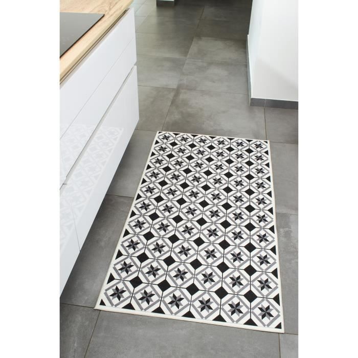 Tapis de cuisine - NAZAR RUGS - Azulejos - 70x180 cm - Noir - Carreaux de ciment