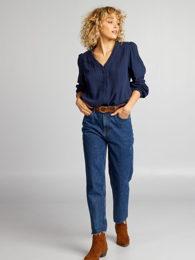 Blouse van katoenen gaas - marineblauw