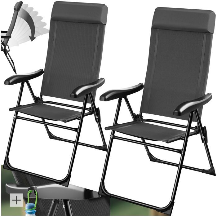Silla de camping - TECTAKE - Juego de 2 sillas plegables MÜRITZ en tejido textilene, 57 x 65 x 112 cm, estructura de acero.