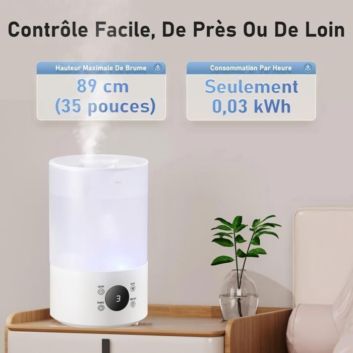Humidificador AIMIUVEI - 4L - Boquilla de 360° - Apagado automático - 300ml/h - Pantalla LED - Luz nocturna silenciosa para oficina, bebés y plantas