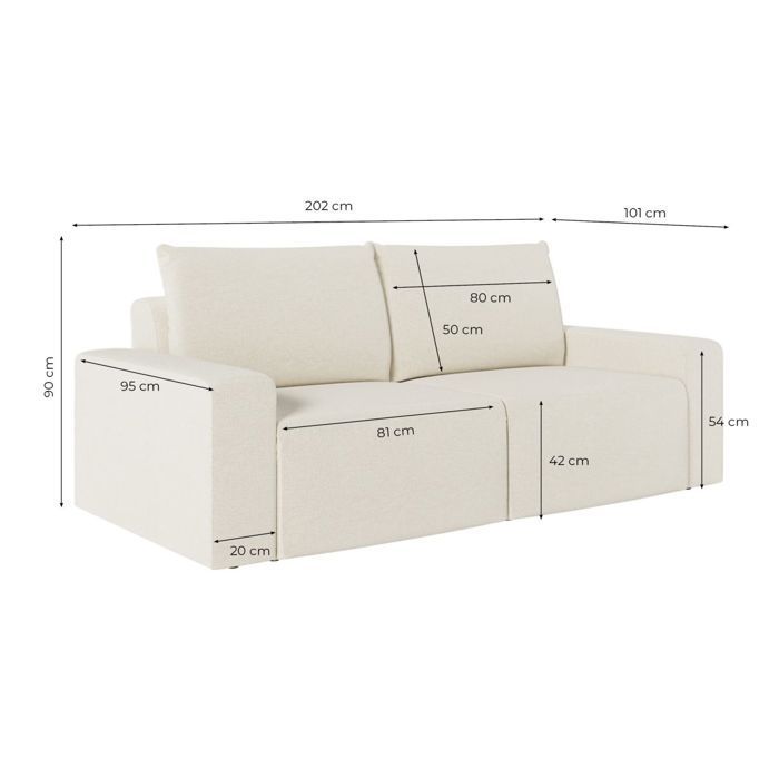Canapé droit fixe 2 places ROMANE en tissu Easy Clean antitache - Beige