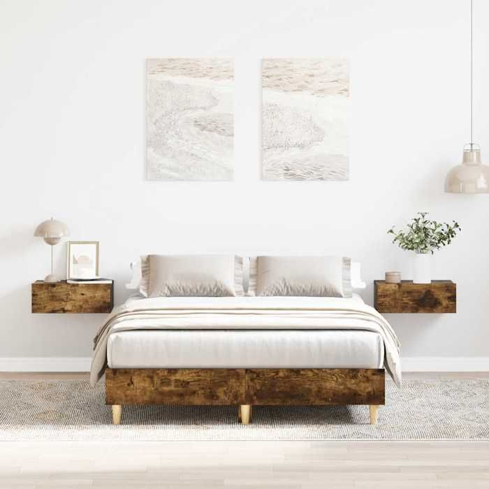 Estructura de cama de madera de ingeniería - vidaXL - 120x190 cm - Roble ahumado - Base de láminas - Patas robustas