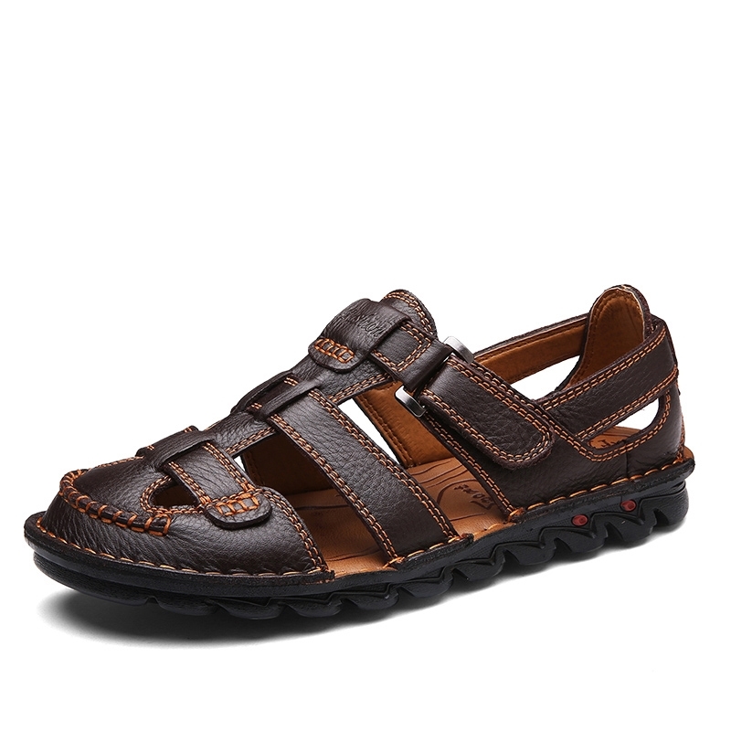 Chaussures de plage décontractées pour hommes, sandales d'été de haute qualité à semelle souple, pantoufles en cuir véritable, tongs pour hommes