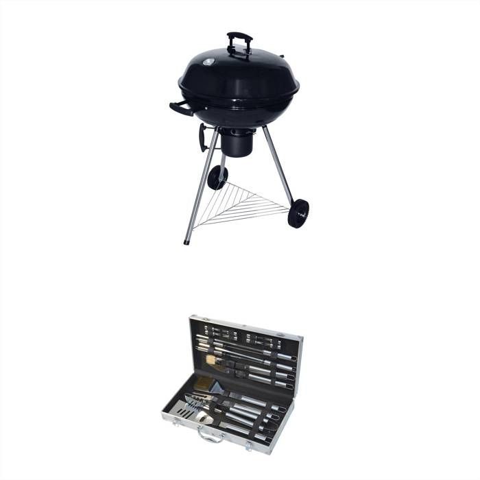 Barbacoa, parrilla y ahumador de carbón GEORGES de Ø57 cm con ruedas y 18 accesorios + estuche para utensilios.