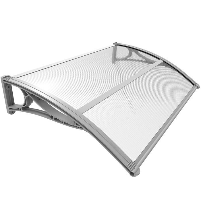 Marquesina para puerta de entrada VOUNOT® de 120x80 cm con soporte central - Policarbonato transparente - Resistente a los rayos UV - Gris
