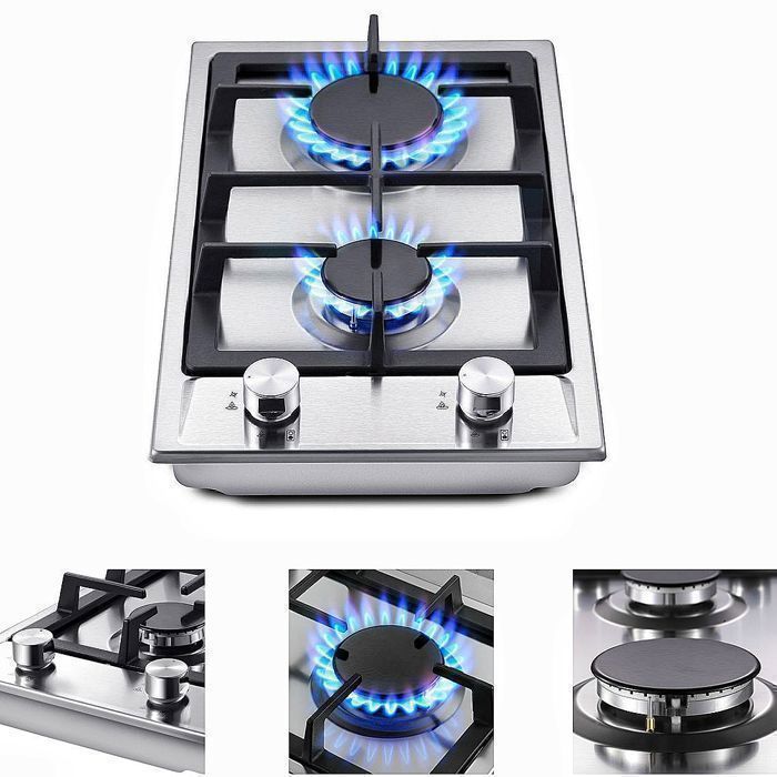 2-Burner Gas Hob, 2-Burner Stainless Steel Gas Hob, Built-in 2-Burner Gas Cooker, 4200W, Thermocouple Safety