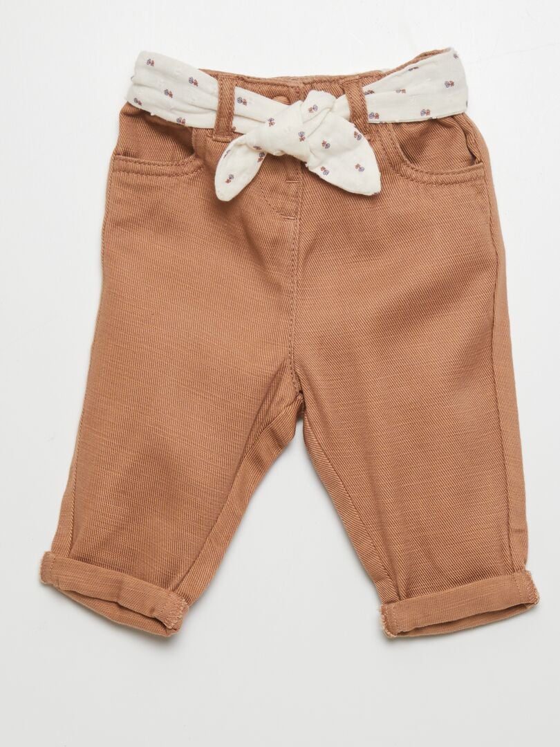 Pantalones tipo paperbag - MARRÓN