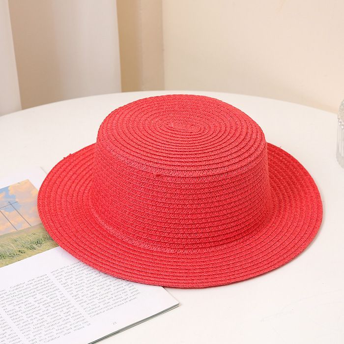 Sombrero FUNMOON para niñas, sencillo sombrero de sol de verano, práctico para los padres, visera de paja de color liso, a la moda para viajes y excursiones marítimas - 691122