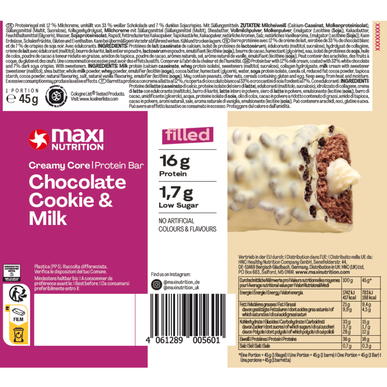 Maxi Nutrition Proteinová tyčinka s čokoládovou sušenkou a krémovou jádrovou příchutí 45 g 45 g