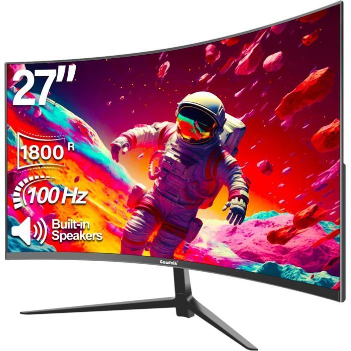 27-inch PC Monitor - GAWFOLK - Curved - Full HD 1920x1080 - 100Hz - AMD FreeSync