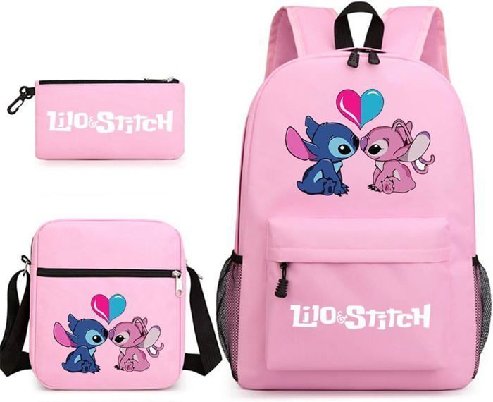 Conjunto de 3 bolsos infantiles: estuche, mochila y bandolera para el colegio. Prácticos y elegantes, color rosa, talla única.