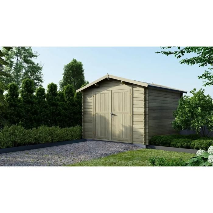 Wooden garden shed - 9m² - 3x3m - Treated - 28mm thick - Colour: green - DOM458