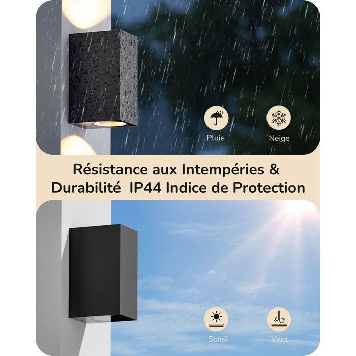EDISHINE 2 apliques de pared para interior/exterior, resistentes al agua IP44, casquillo GU10, bombilla no incluida, color negro, iluminación exterior