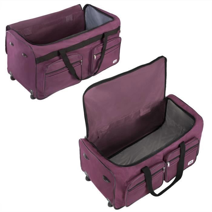 Monzana® 85L Purple Travel Bag with Wheels, Trolley Sports Bag, Telescopic Handle, 2 Lockable Wheels