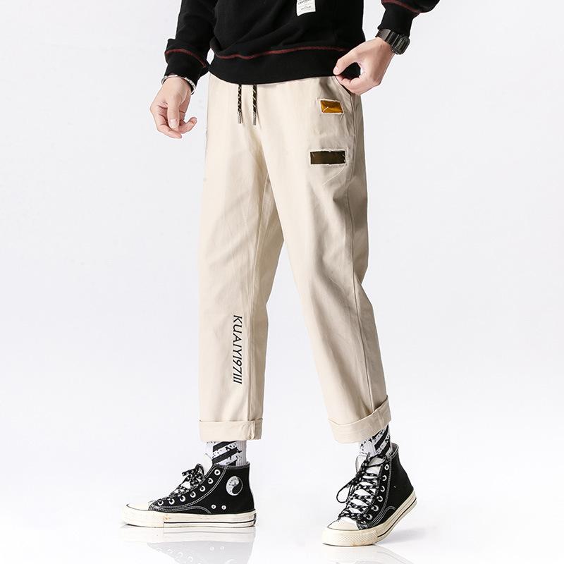 Nieuwe losse rechte broek voor heren, daddy pants, nine point pants, casual katoenen broek in effen kleur.