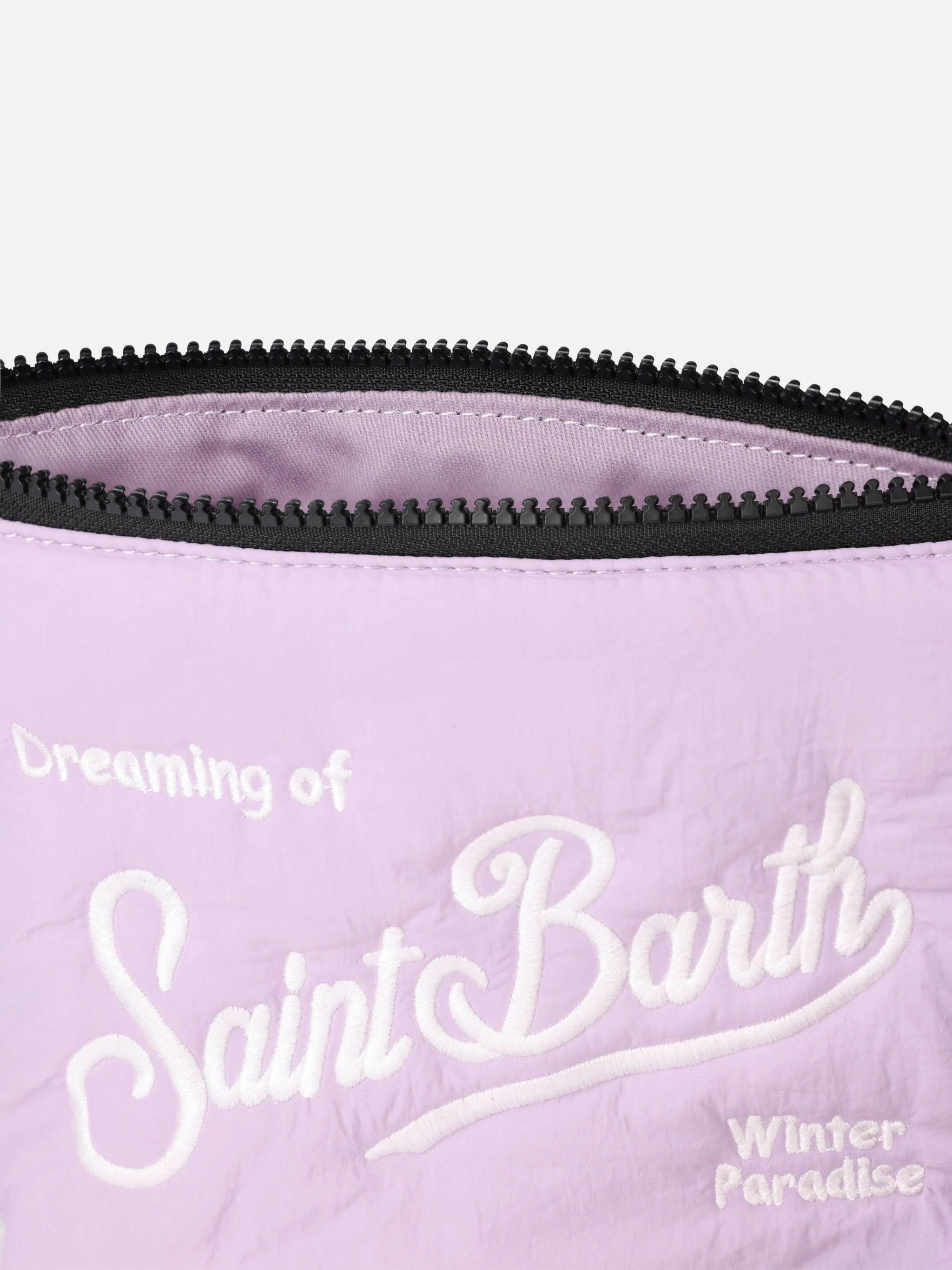 Bolso de mano acolchado lila de línea A con bordado del logo