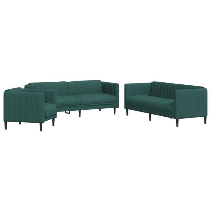 Set divano a 3 pezzi in tessuto verde scuro vidaXL, composto da divano, seduta, divano relax, divano comfort e poltrona 3209233