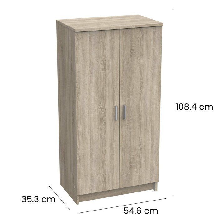 Armario multifuncional DMORA - 2 puertas, 6 estantes - Roble