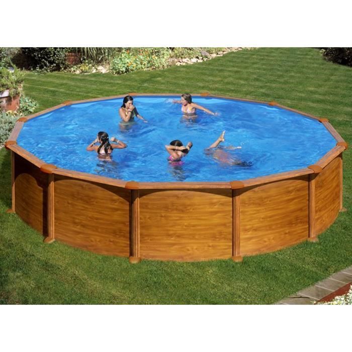 Piscina redonda de acero Mauricio con acabado imitación madera, 5,50 x 1,32 m - Gré - Filtro de arena - Elevada