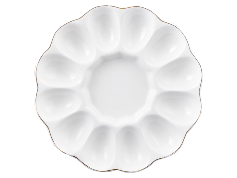 Półmisek do jajek Classic porcelanowy ze złotym rantem biały