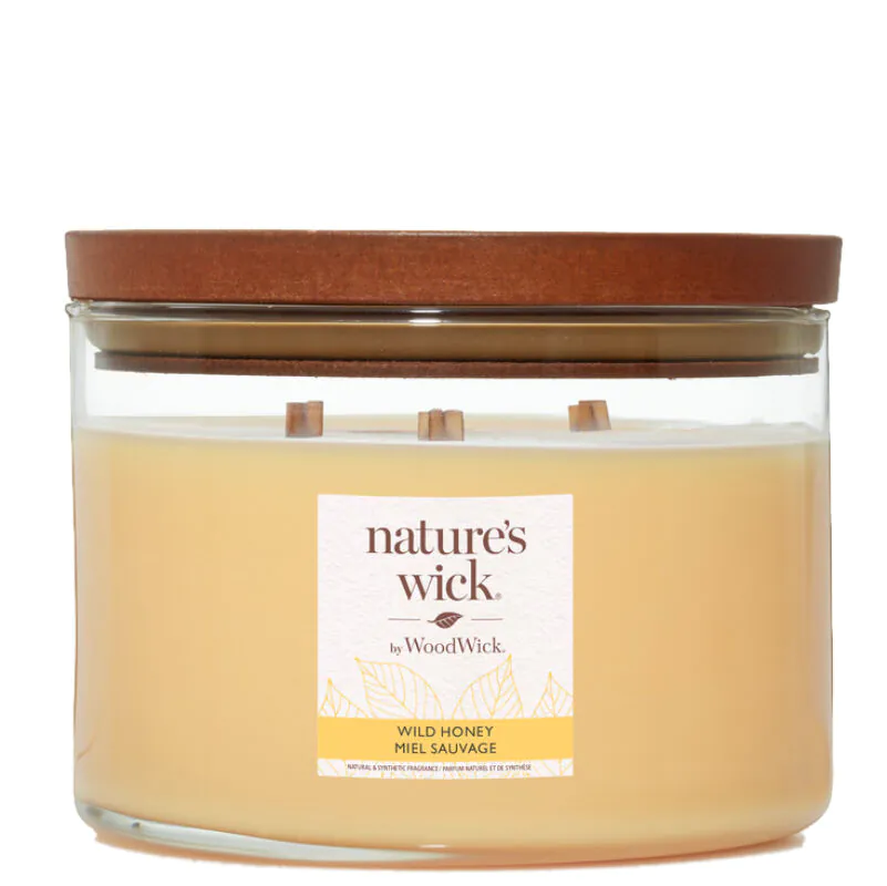 Woodwick Natures Wick Świeca w Szkle z 3 Drewnianymi Knotami Wild Honey