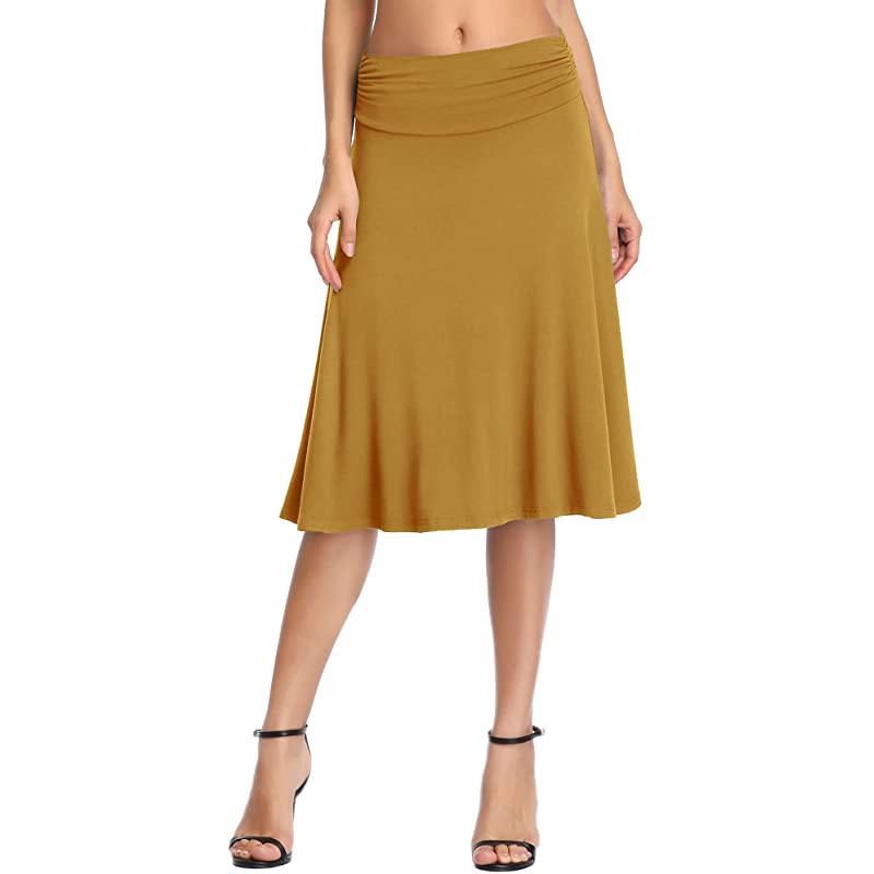 Gonna da yoga svasata elasticizzata a vita alta da donna con arricciatura in vita, gonna midi a vita alta per donna