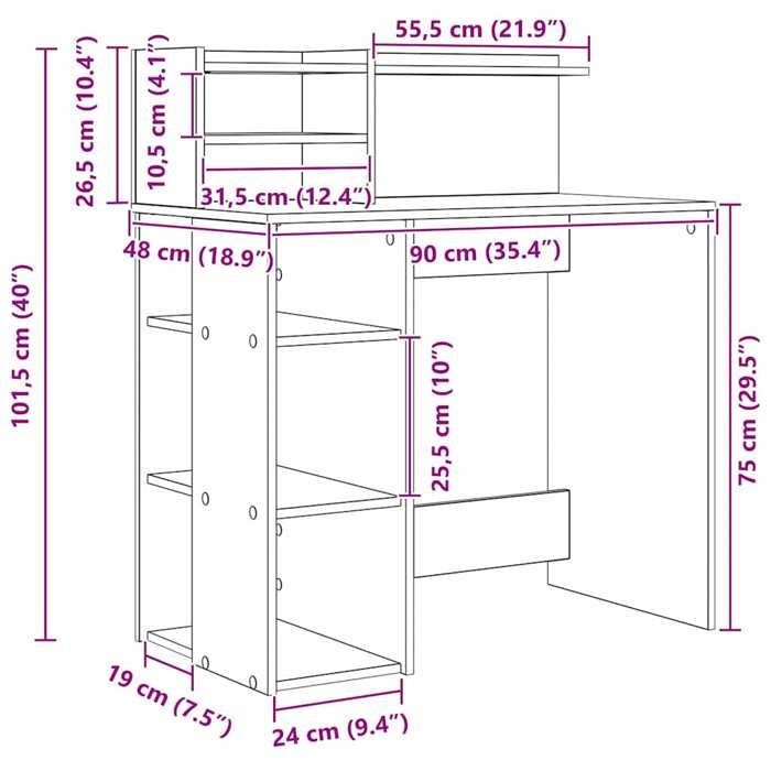 “Winter Sale” TOP Modern, compact desk, grey - Desk with storage, concrete grey, 90x48x101.5cm PRO29647