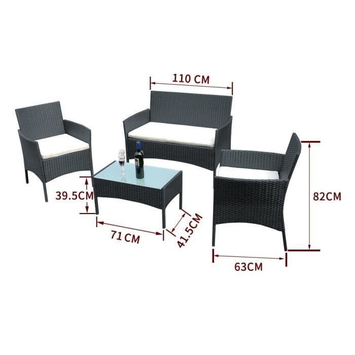 CONJUNTO DE MUEBLES DE JARDÍN - MESA, SILLA Y SILLÓN: Mesa de cristal + 3 sillas modernas de ratán sintético de PVC - Impermeable y duradera