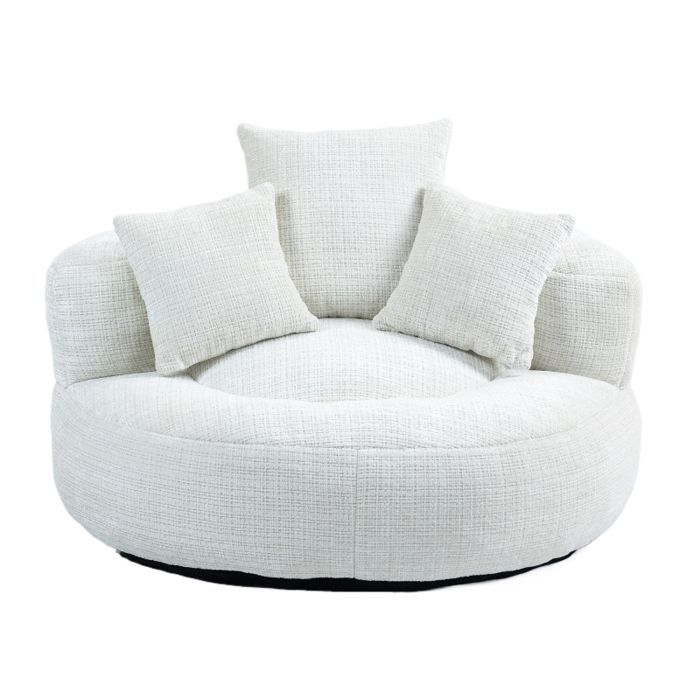 Pouf - LANGTU - High-back beanbag chair - Beige chenille - 108x108x52 cm - 3 cushions