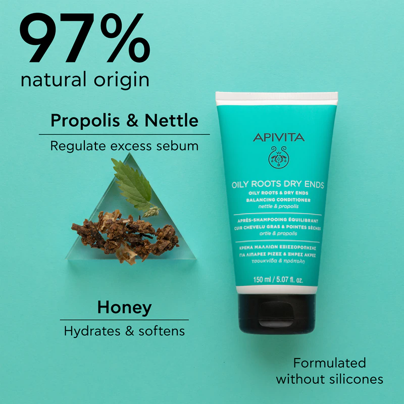 Apivita Oily Roots & Dry Ends Balancing Conditioner voor een vette hoofdhuid en droge haarpunten