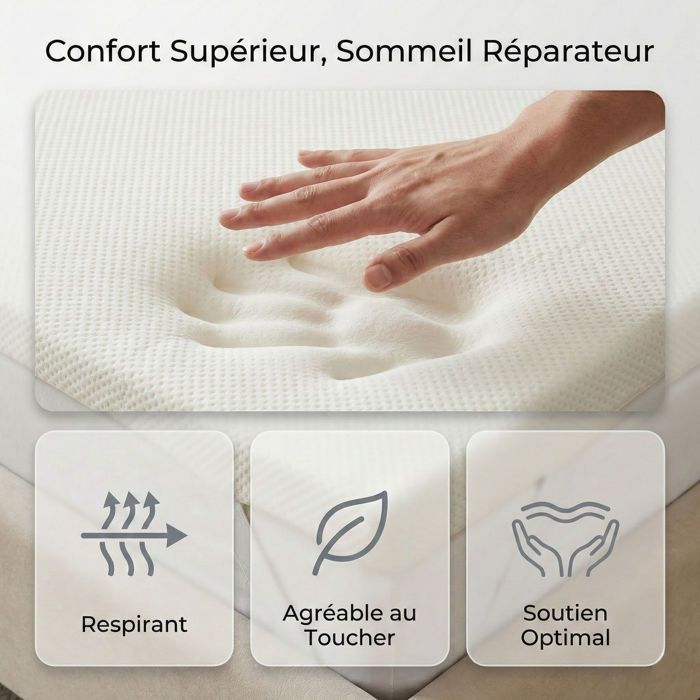 Sobrecolchão de espuma viscoelástica 90x190 cm - 7 cm de espessura - Conforto ergonômico, suporte para as costas, capa respirável, toque macio