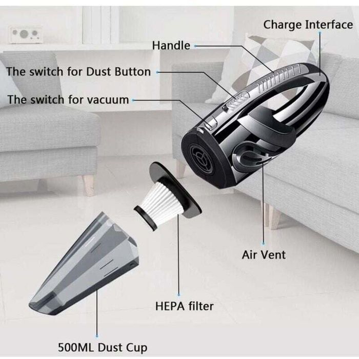 Aspirapolvere portatile senza fili - AIMOONSA - 120W - 6000 PA - Per liquidi e solidi