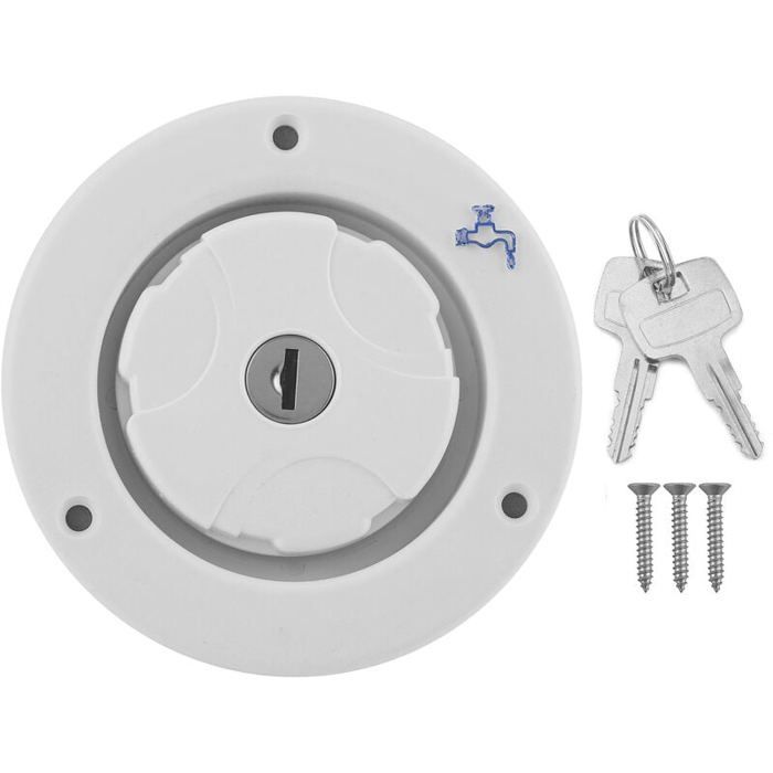 Tapón de llenado hermético Odipie con cerradura y 2 llaves para autocaravana, caravana o vehículo recreativo (blanco)
