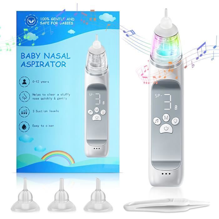 Aspirador nasal eléctrico para bebés JOULLI con 3 niveles de succión, 4 cabezales de repuesto, 2 modos, totalmente impermeable y con música relajante.