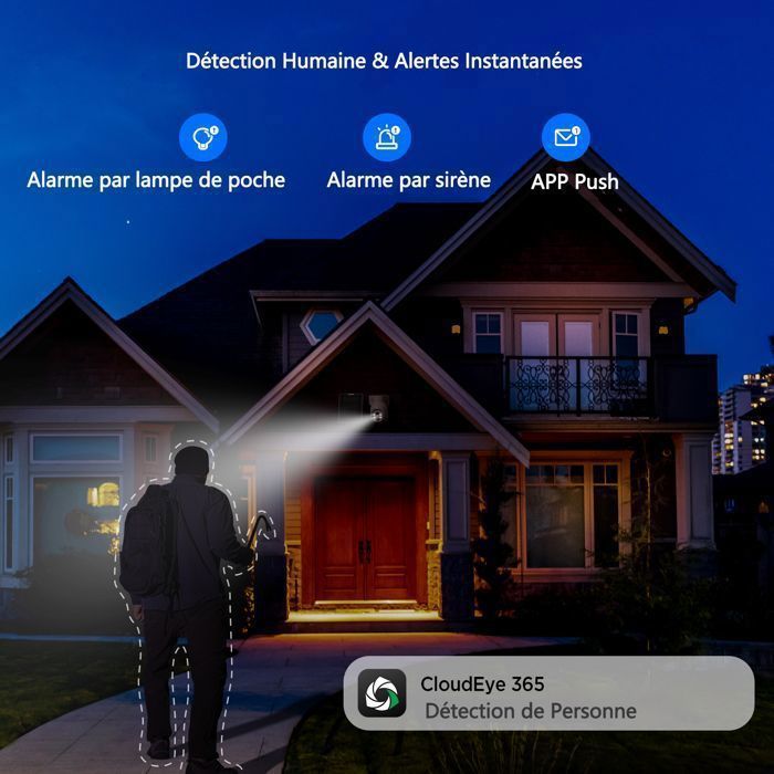 Kit de câmera de segurança externa sem fio CAMCAMP 4MP com Wi-Fi, bateria solar, 10 canais, NVR, classificação IP66, visão noturna e áudio bidirecional.