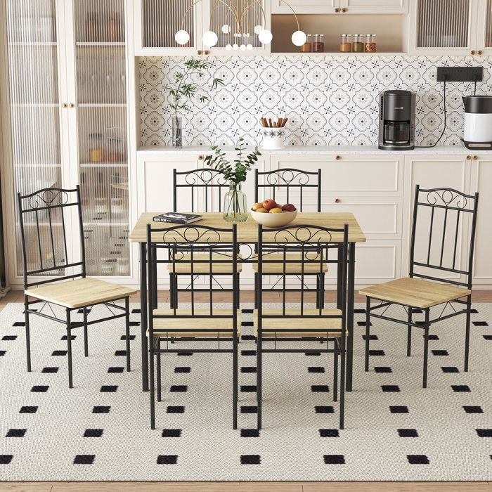 Conjunto de mesa de comedor (109 x 69 x 75 cm) y 4 sillas - Haya clara y negro - Estilo industrial, para cocina, comedor o sala de estar.