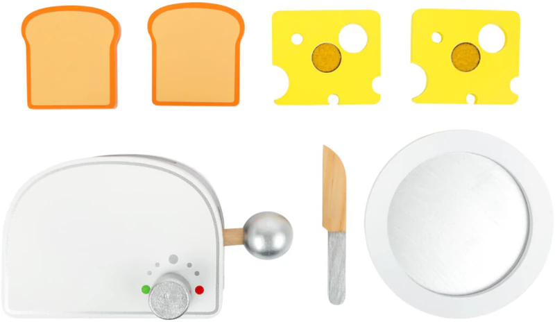 Kleines hölzernes Toaster-Frühstücksspielzeug-Set