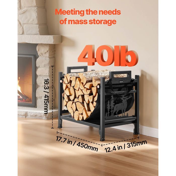 Support à Bois de Chauffage d'Intérieur-VEVOR-Range-Bûches Incurvé-Capacité Charge 18,1 kg-Rangement à Bûches en Acier Thermolaqué