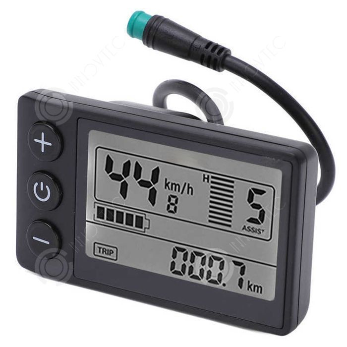 INN Compteur de vélo 24V/36V/48V/60V Compteur de vitesse de vélo Facile à utiliser Grand écran Écran rétroéclairé Pratique noir