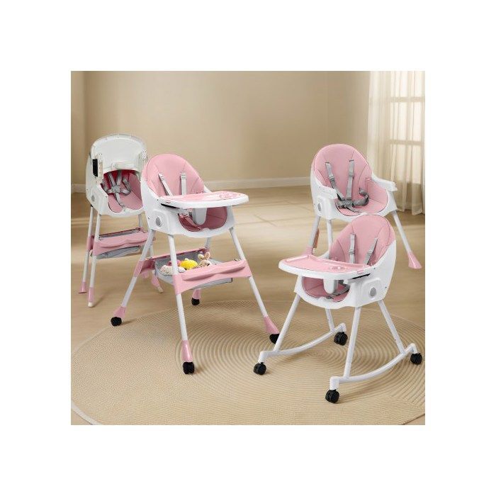 Trona para bebé - ALIGHTUP - Mecedora infantil con patas antideslizantes y ruedas giratorias con bloqueo - Rosa