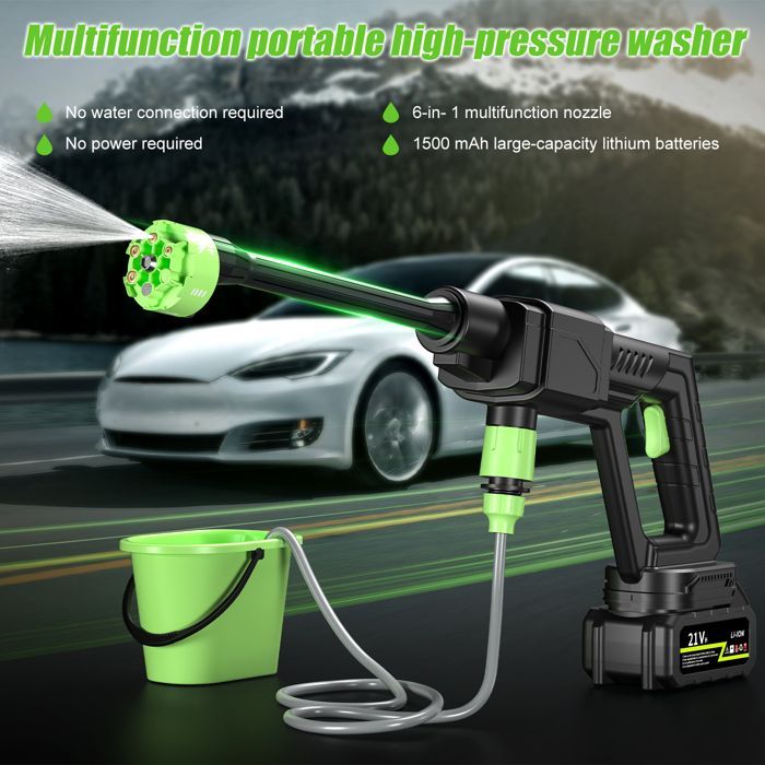 Hidrolimpiadora eléctrica inalámbrica - 500 PSI - Boquillas ajustables 6 en 1 - Funciona con pilas