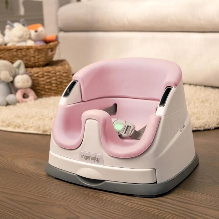INGENUITY Réhausseur de chaise bébé enfant de 6 mois à 3 ans, Base 2 en 1 Pivoine, plateau amovible, rangement et nettoyage facile