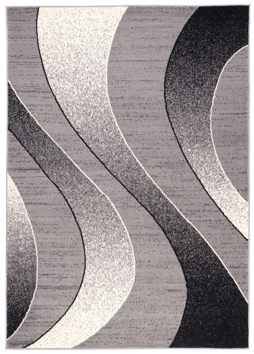 TAPISO Tapis Salon Poil Court DREAM Gris Noir Vagues 100% Polypropylène Intérieur 120x170 cm