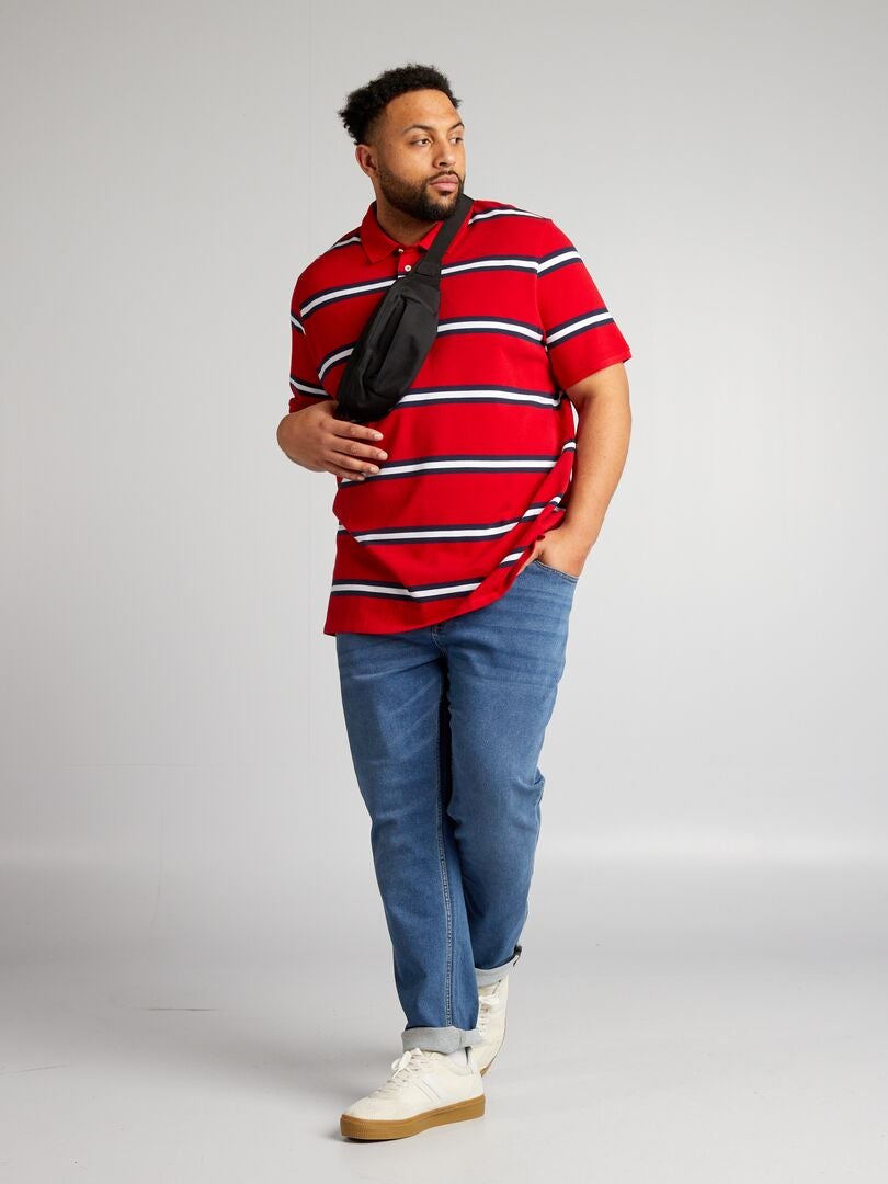 Gestreept katoenen poloshirt - rood