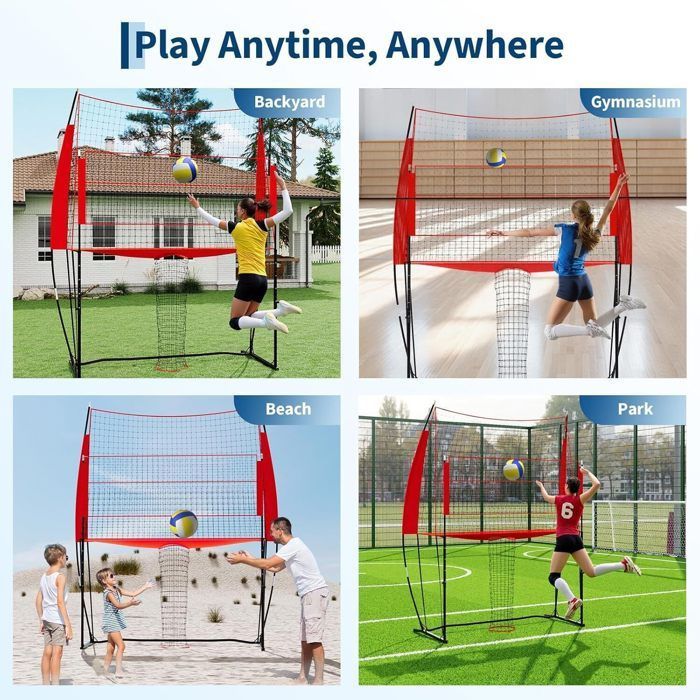 Filet de volleyball portable 248x107x335 cm - Hauteur réglable 1,9–2,4 m, structure acier/fibre de verre avec sac