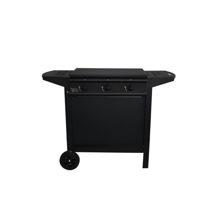 Barbacoa de gas + plancha - GRILL GARDEN - Negra - 3 quemadores - Con funda protectora - Encendido piezoeléctrico