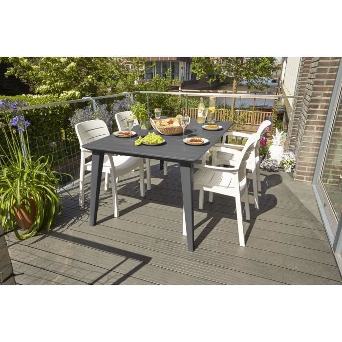 Mesa de jardim retangular de 160 cm, cinza grafite, resina, para 6 pessoas, Lima, Allibert by KETER.